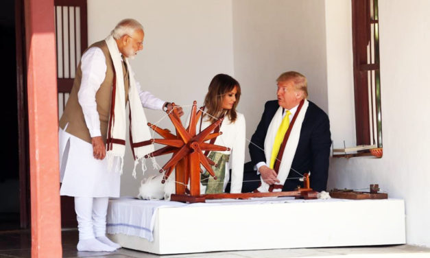 Trump tried his hand spinning yarn at a Charkha